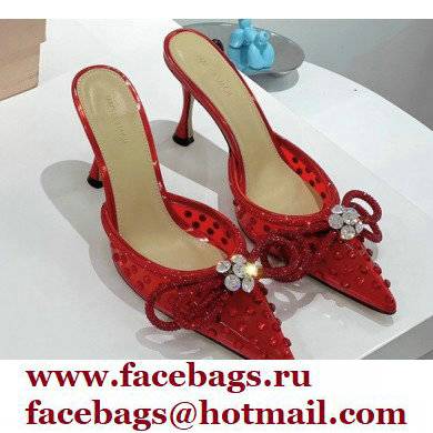 Mach & Mach Heel 8.5cm Crystal Double Bow Pointed Toe Mules PVC Red 2022 - Click Image to Close